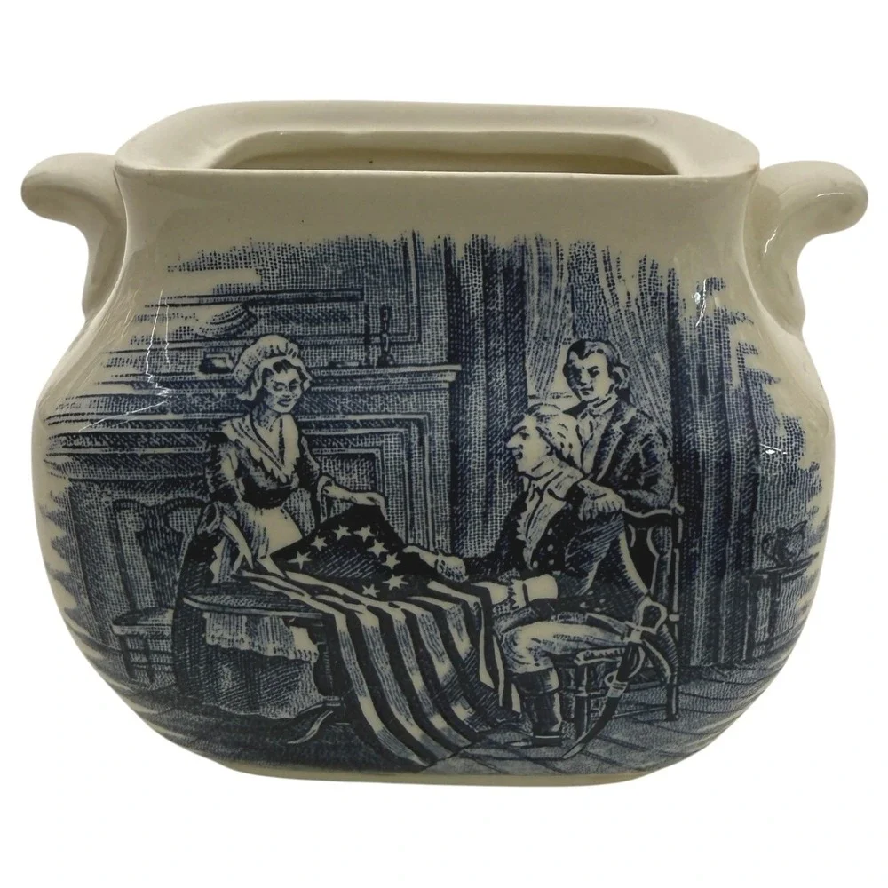 Liberty Blue Paul Revere Creamer & Betsy Ross Sugar Bowl Set England